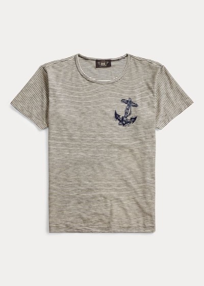 Playeras Ralph Lauren Hombre Beige / Negros - Striped Jersey Graphic - VEBDU1078
